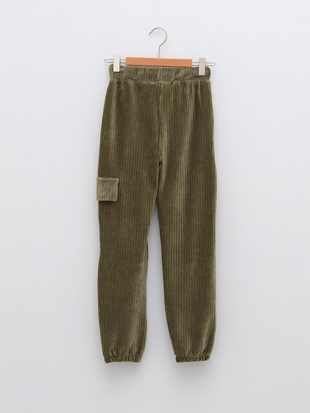 بنطلون رياضي مخمل بناتي بنقشة ذاتية بخصر مطاطي-1