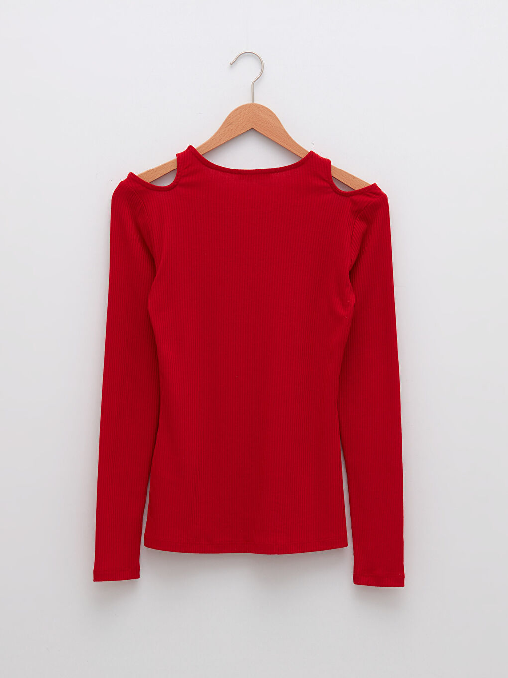 Kırmızı Bisiklet Yaka DÜz Uzun Kollu Kaşkorse Kumaş Kadın Tişört-6