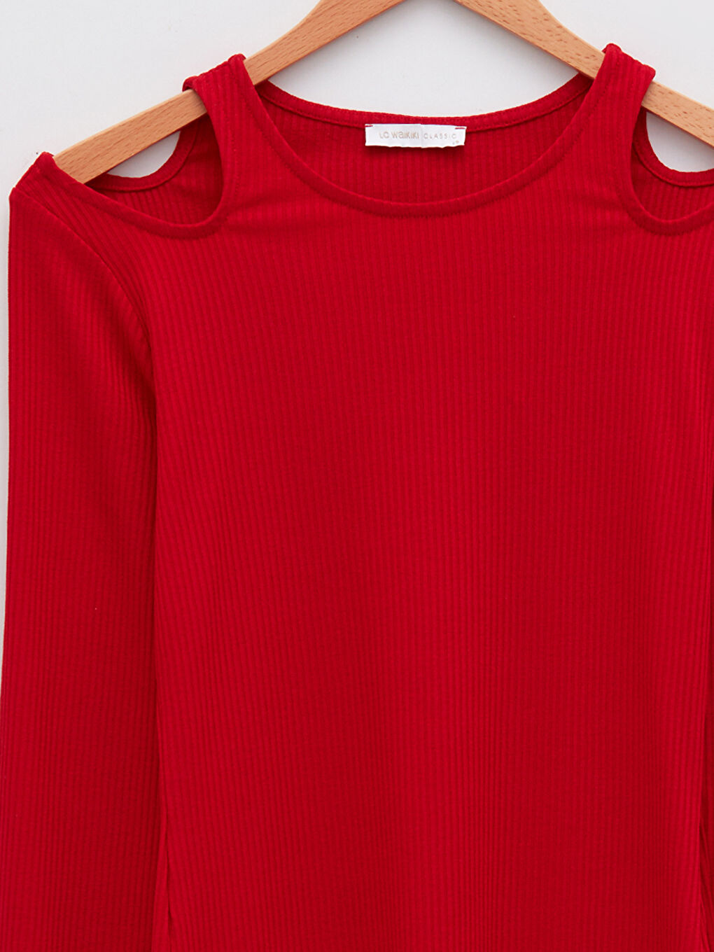 Kırmızı Bisiklet Yaka DÜz Uzun Kollu Kaşkorse Kumaş Kadın Tişört-7