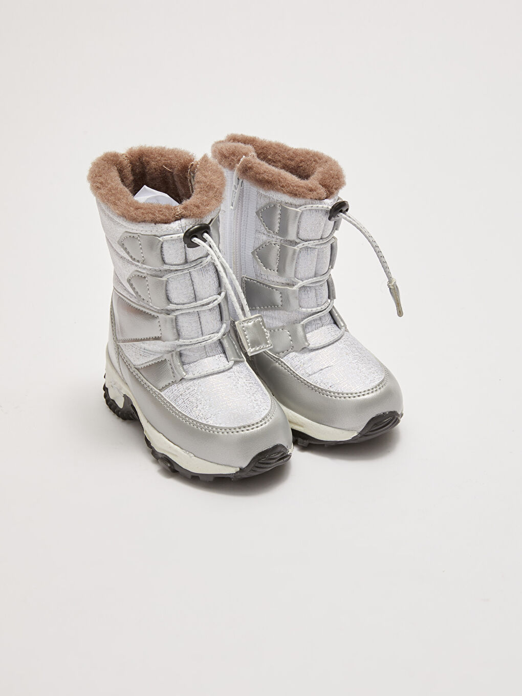 Ghete de Zăpadă pentru Bebeluși Fete cu Aspect de Piele Lucioasă, Șireturi Elastice și Închidere cu Fermoar, Căptușite cu Blană