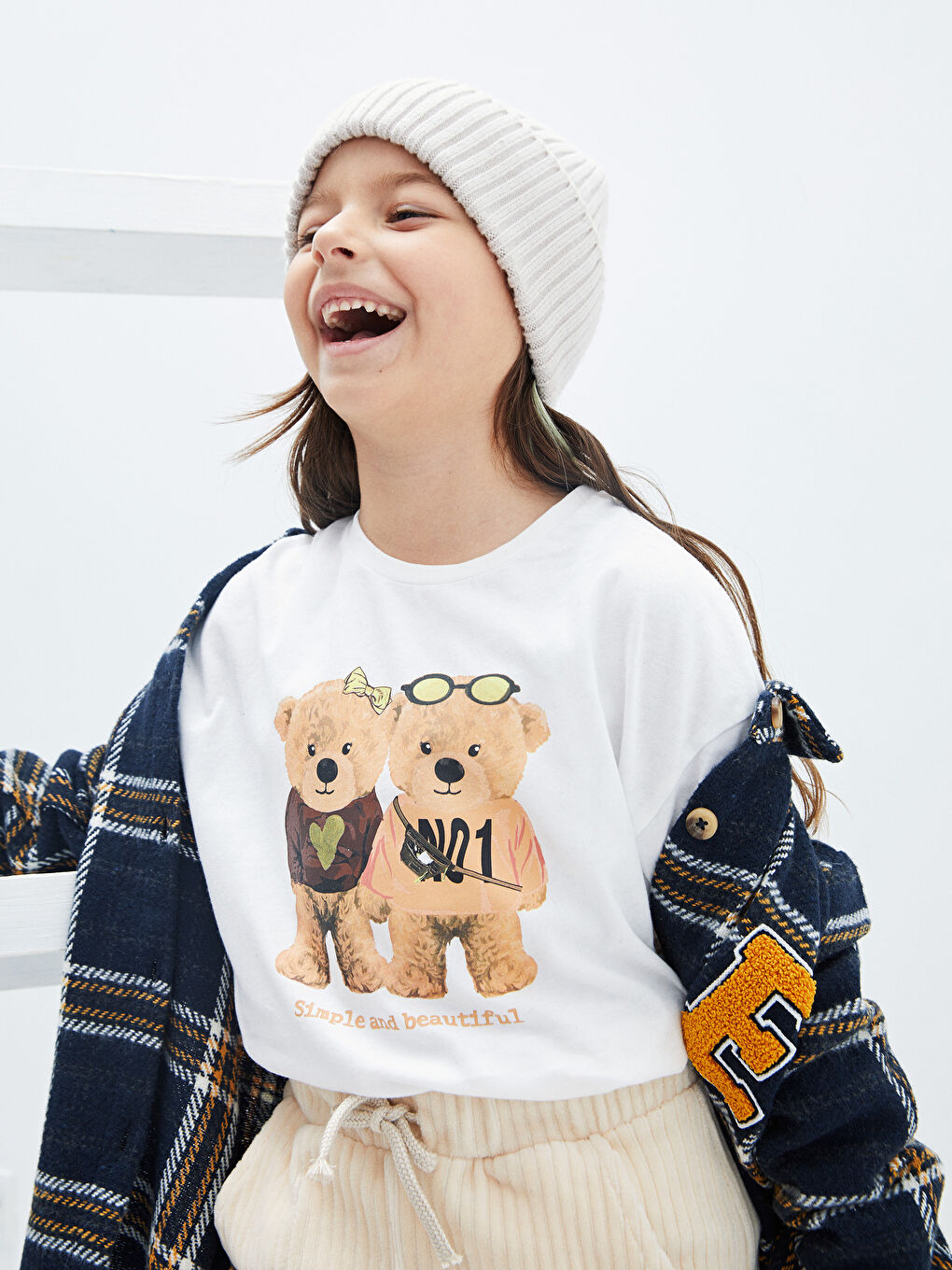 Crew Neck Printed Long Sleeve Cotton Girl T-shirt