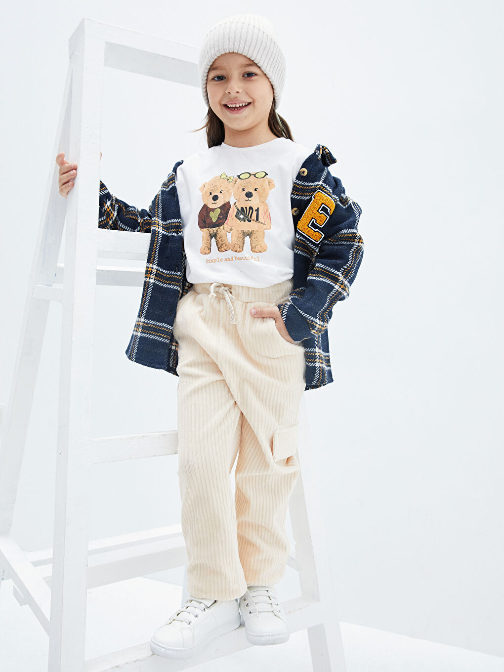 Crew Neck Printed Long Sleeve Cotton Girl T-shirt-3