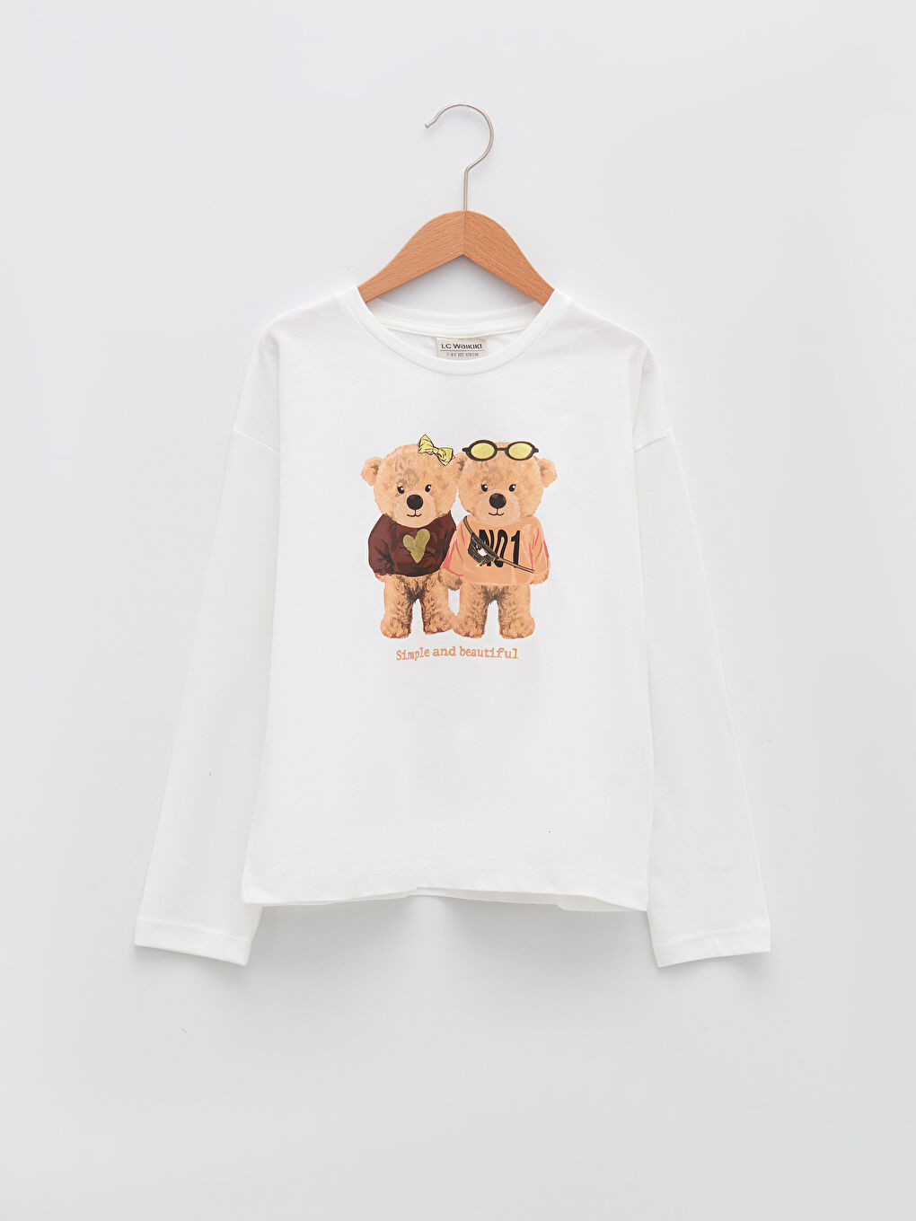Crew Neck Printed Long Sleeve Cotton Girl T-shirt-4