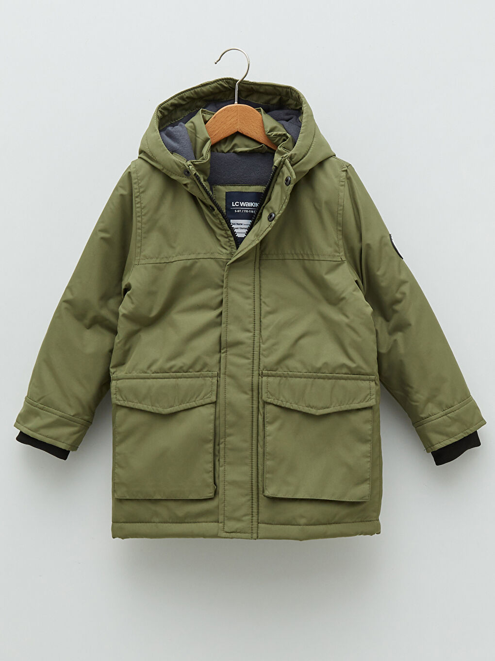 Haki Kapüşonlu Erkek Çocuk Kalın Mont-2