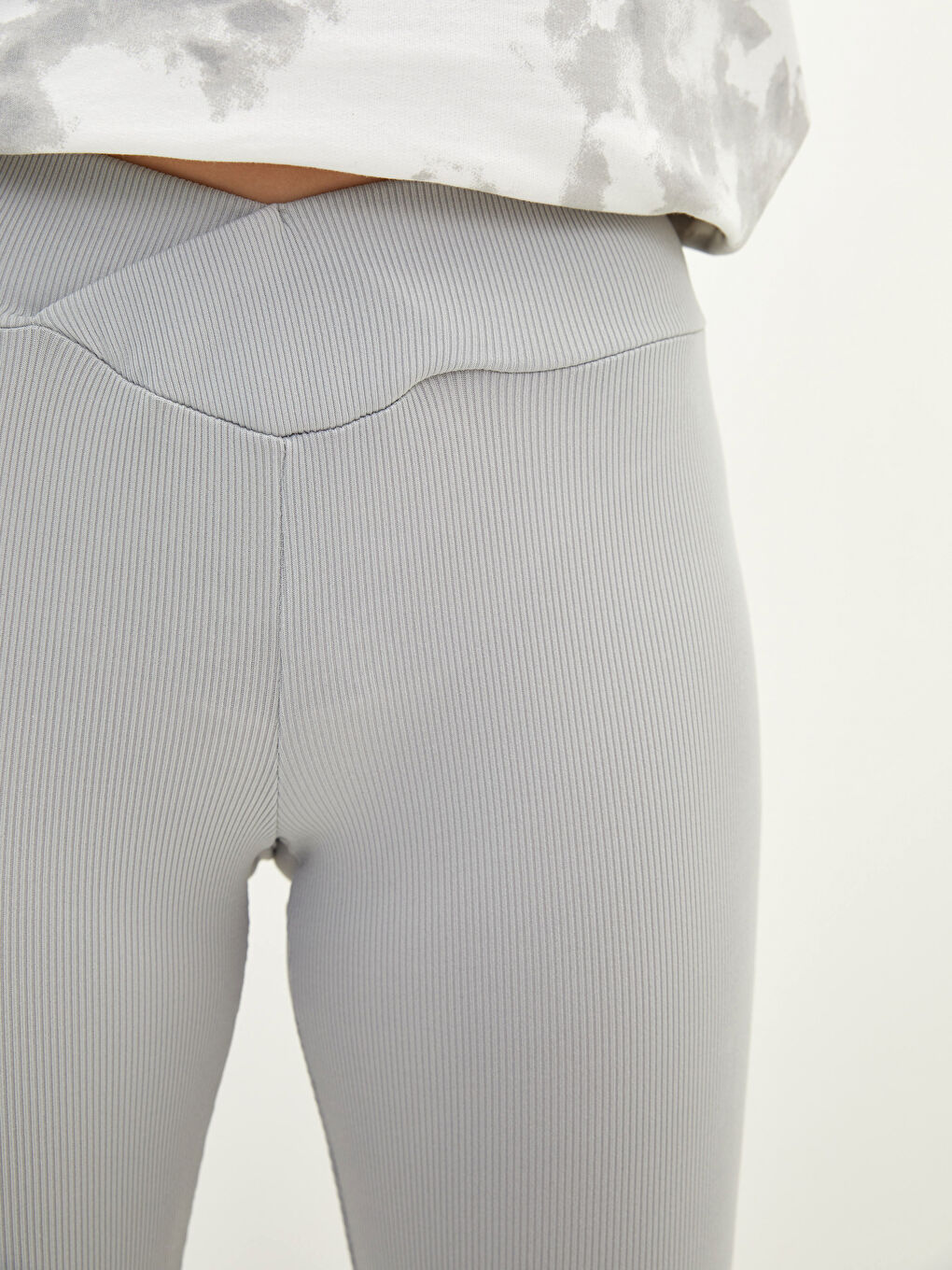 Gri Kadın Beli Lastikli Düz Tayt-3