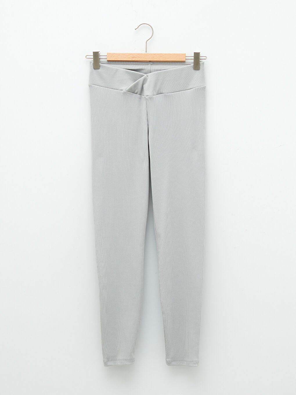 Gri Kadın Beli Lastikli Düz Tayt-5