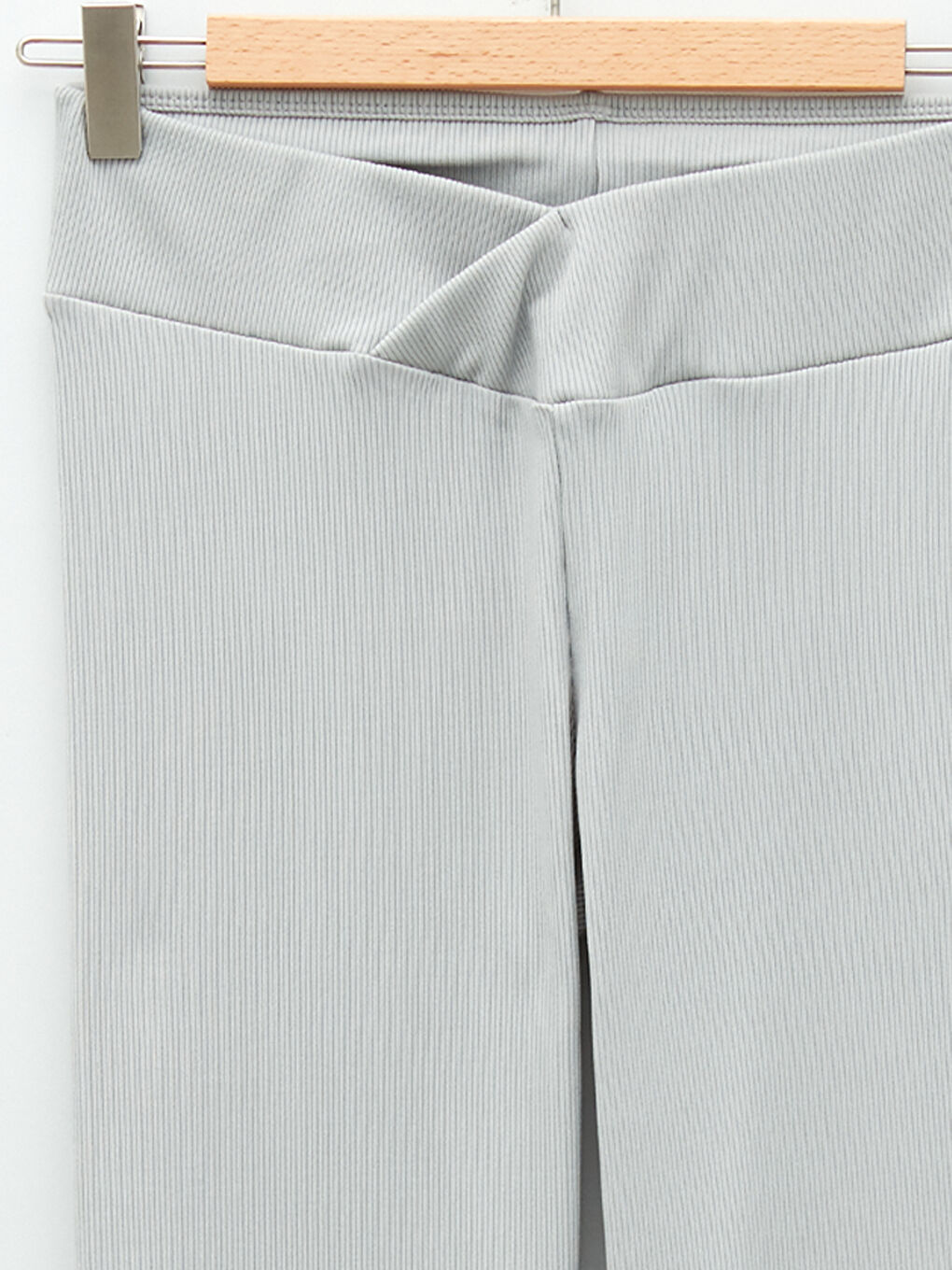 Gri Kadın Beli Lastikli Düz Tayt-7