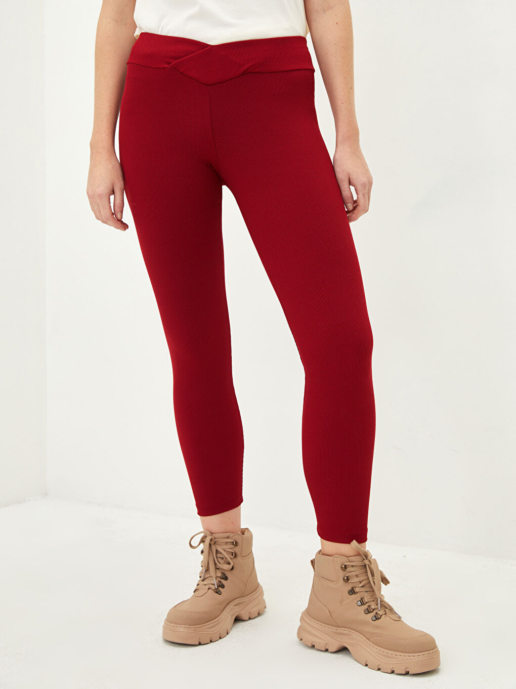 Leggings Unis à Taille Élastiquée pour Femmes-3