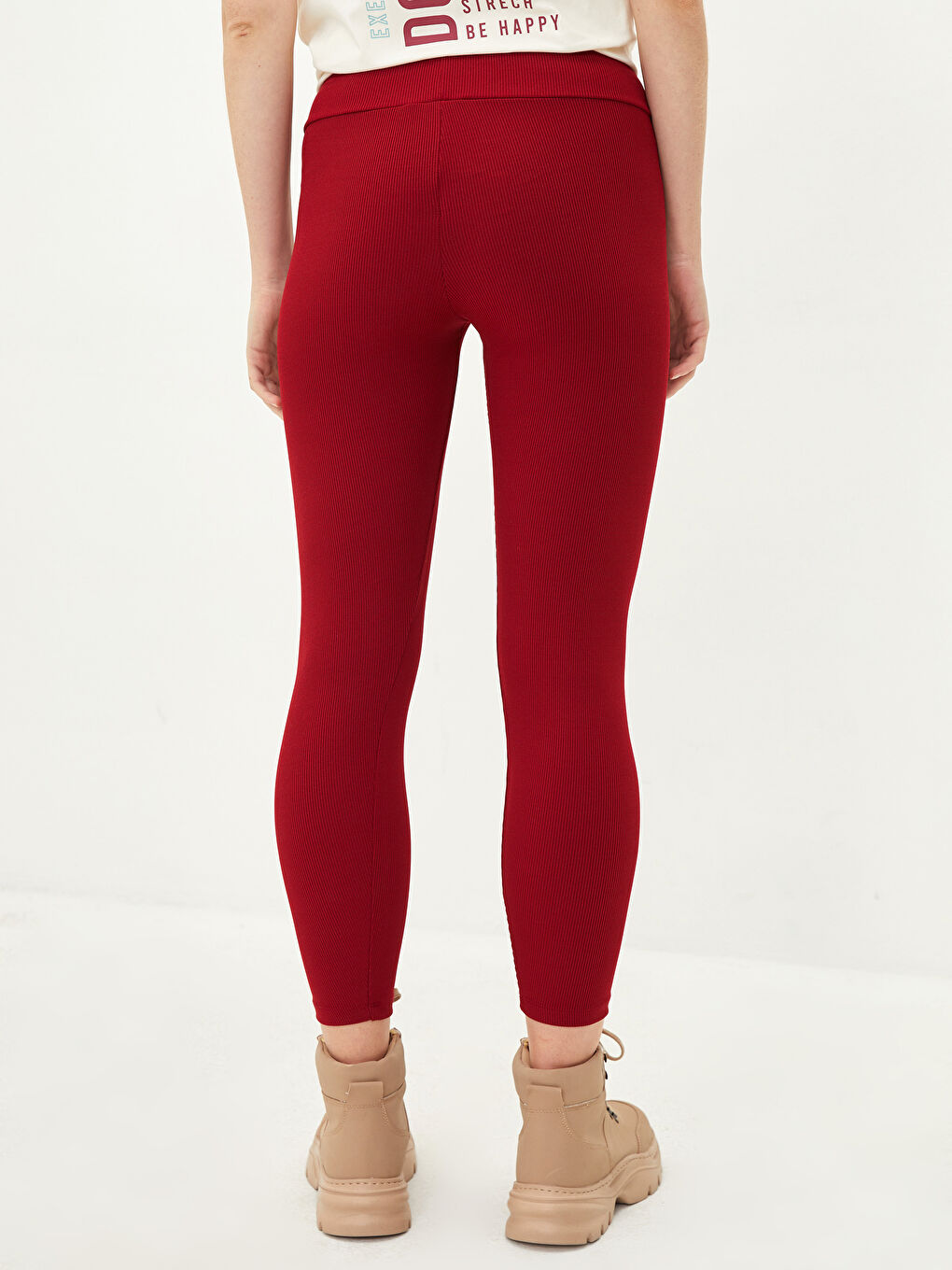 Leggings Unis à Taille Élastiquée pour Femmes-4