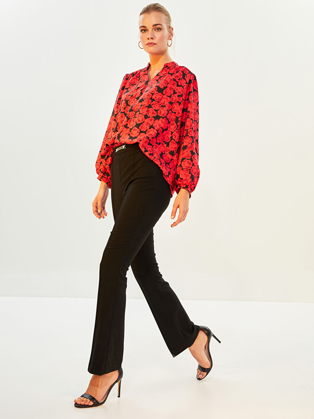 Zippered Waist Slim Fit Chain Detail Spanish Leg Women's Trousers-1