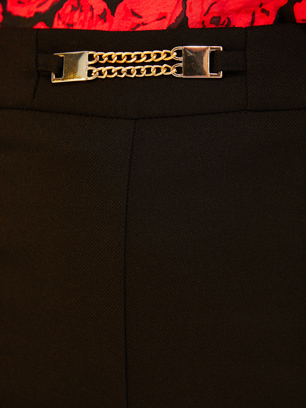 Zippered Waist Slim Fit Chain Detail Spanish Leg Women's Trousers-2