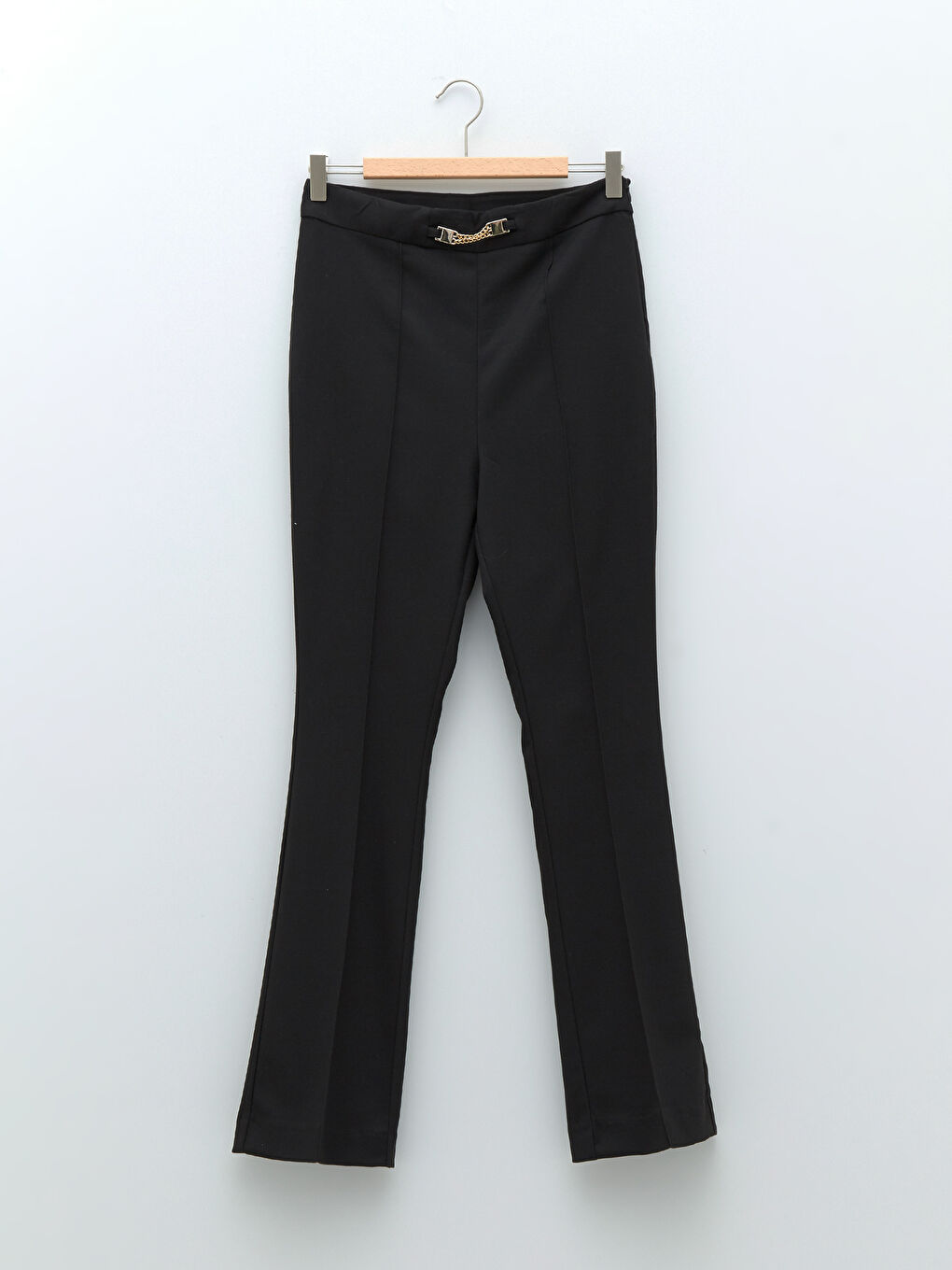 Zippered Waist Slim Fit Chain Detail Spanish Leg Women's Trousers-5