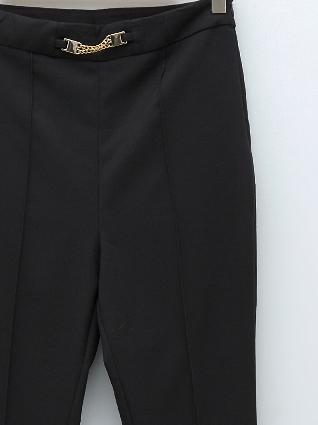 Zippered Waist Slim Fit Chain Detail Spanish Leg Women's Trousers-7