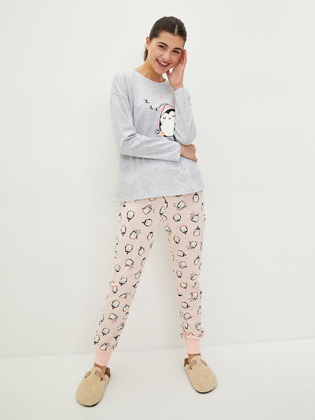 LCW Young Rundhalsausschnitt Bedruckt Langarm Pyjama-Set für Damen -W1L362Z8-CT3