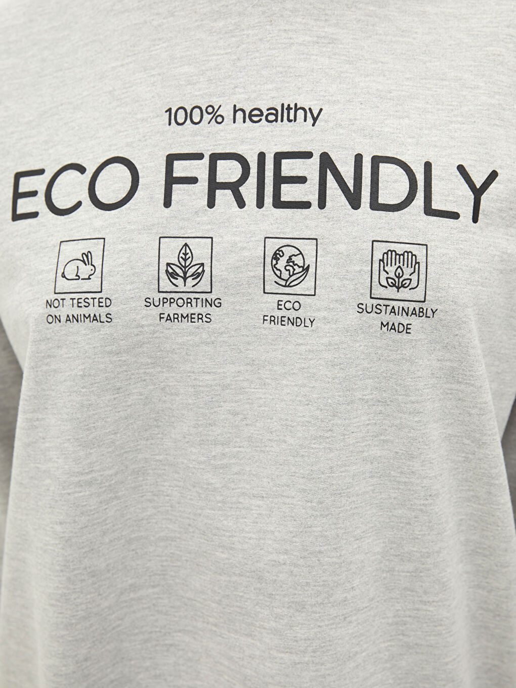 Gri Kapüşonlu Baskılı Oversize Kadın Sweatshirt Tunik-2