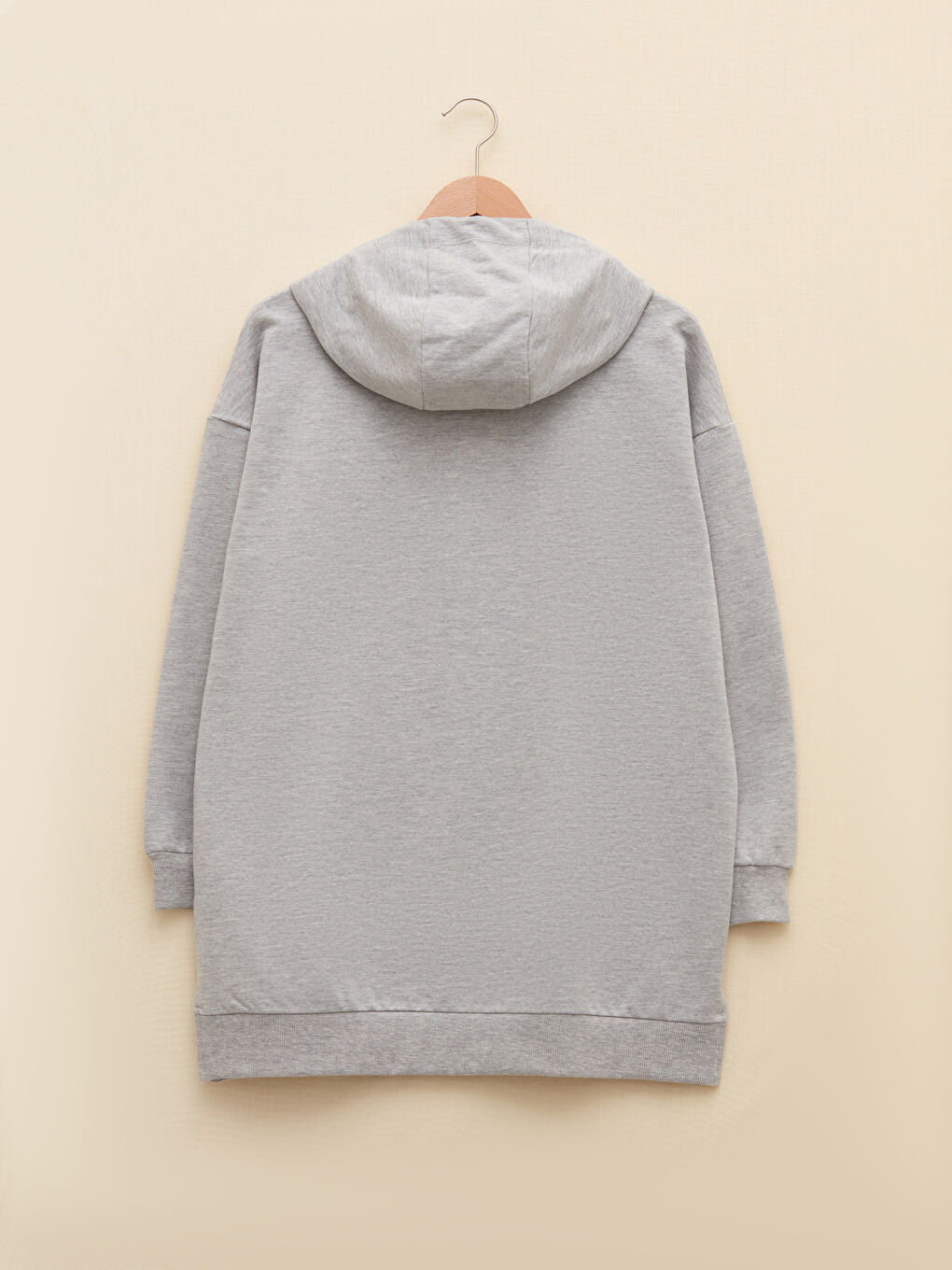 Gri Kapüşonlu Baskılı Oversize Kadın Sweatshirt Tunik-5
