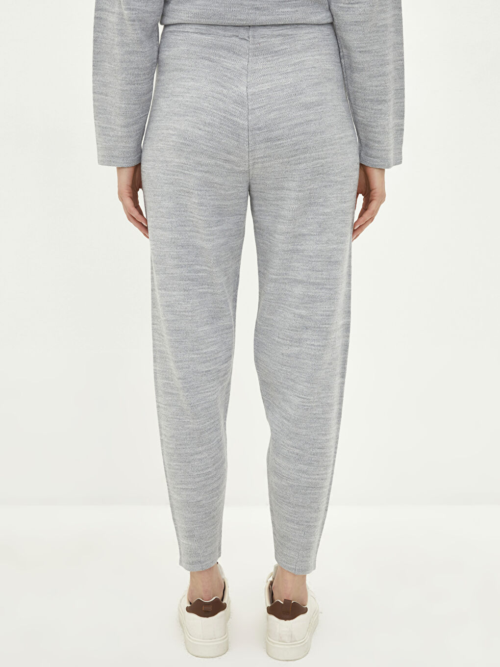 Gri Kadın Beli Lastikli Düz Triko Pantolon-5