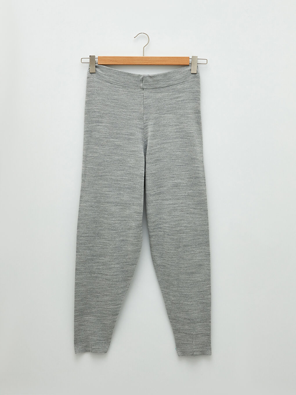 Gri Kadın Beli Lastikli Düz Triko Pantolon-6