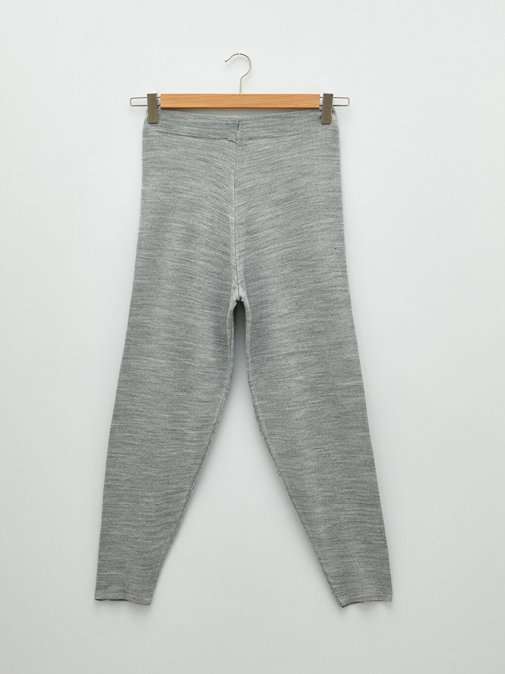 Gri Kadın Beli Lastikli Düz Triko Pantolon-7