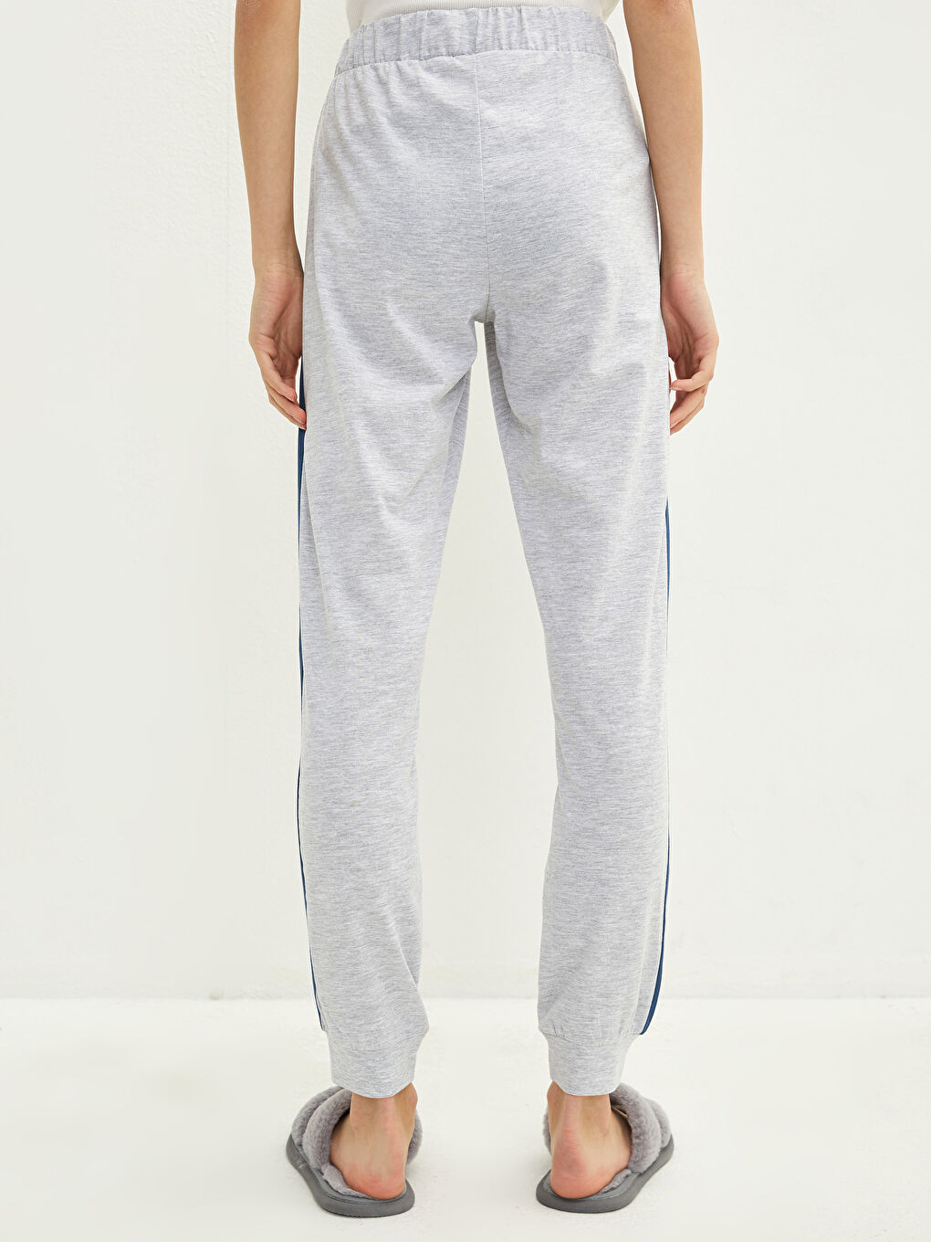 Gri Beli Lastikli Baskılı Kadın Jogger Pijama Alt-4