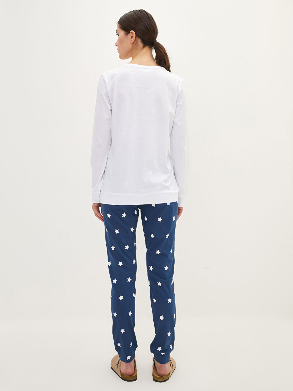 Crew Neck Printed Long Sleeve Cotton Women's Pajama Set-4