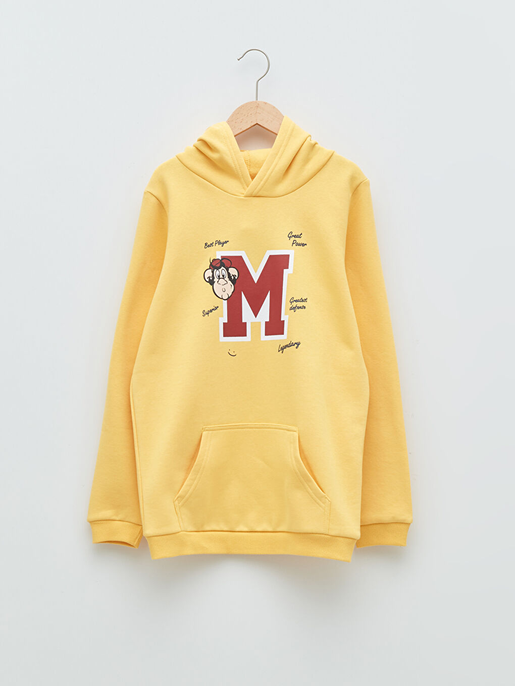 Sarı Kapüşonlu Nostaljik Maymun Baskılı Uzun Kollu Erkek Çocuk Sweatshirt-4