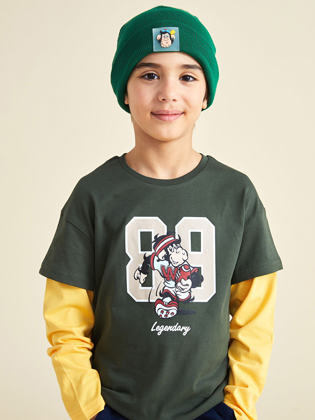 Crew Neck Nostalgic Monkey Printed Long Sleeve Boys' T-Shirt-1
