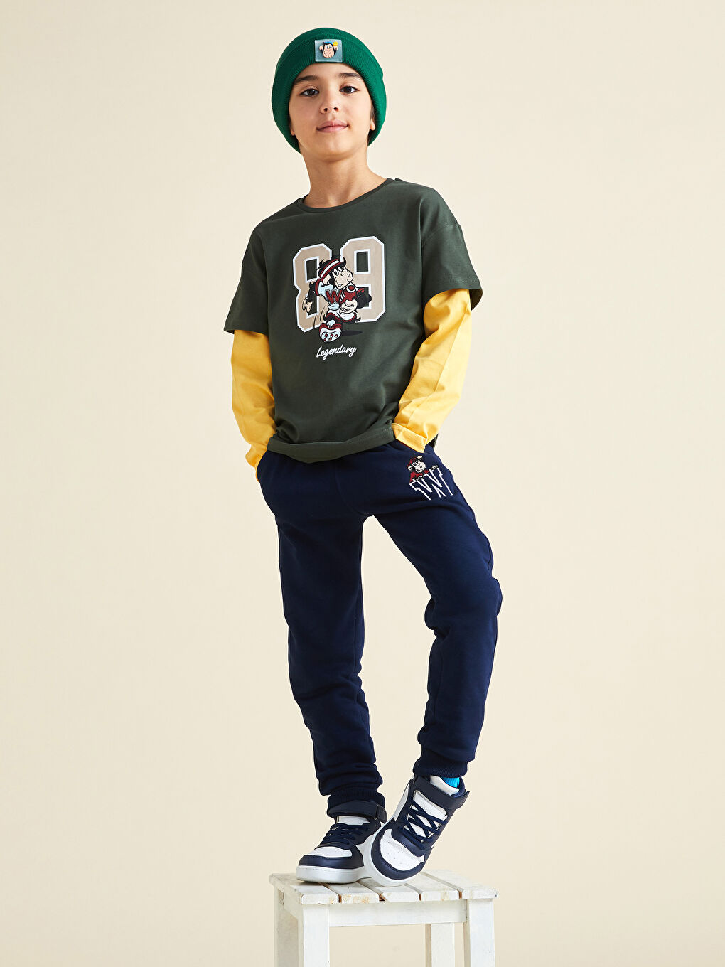 Crew Neck Nostalgic Monkey Printed Long Sleeve Boys' T-Shirt-2