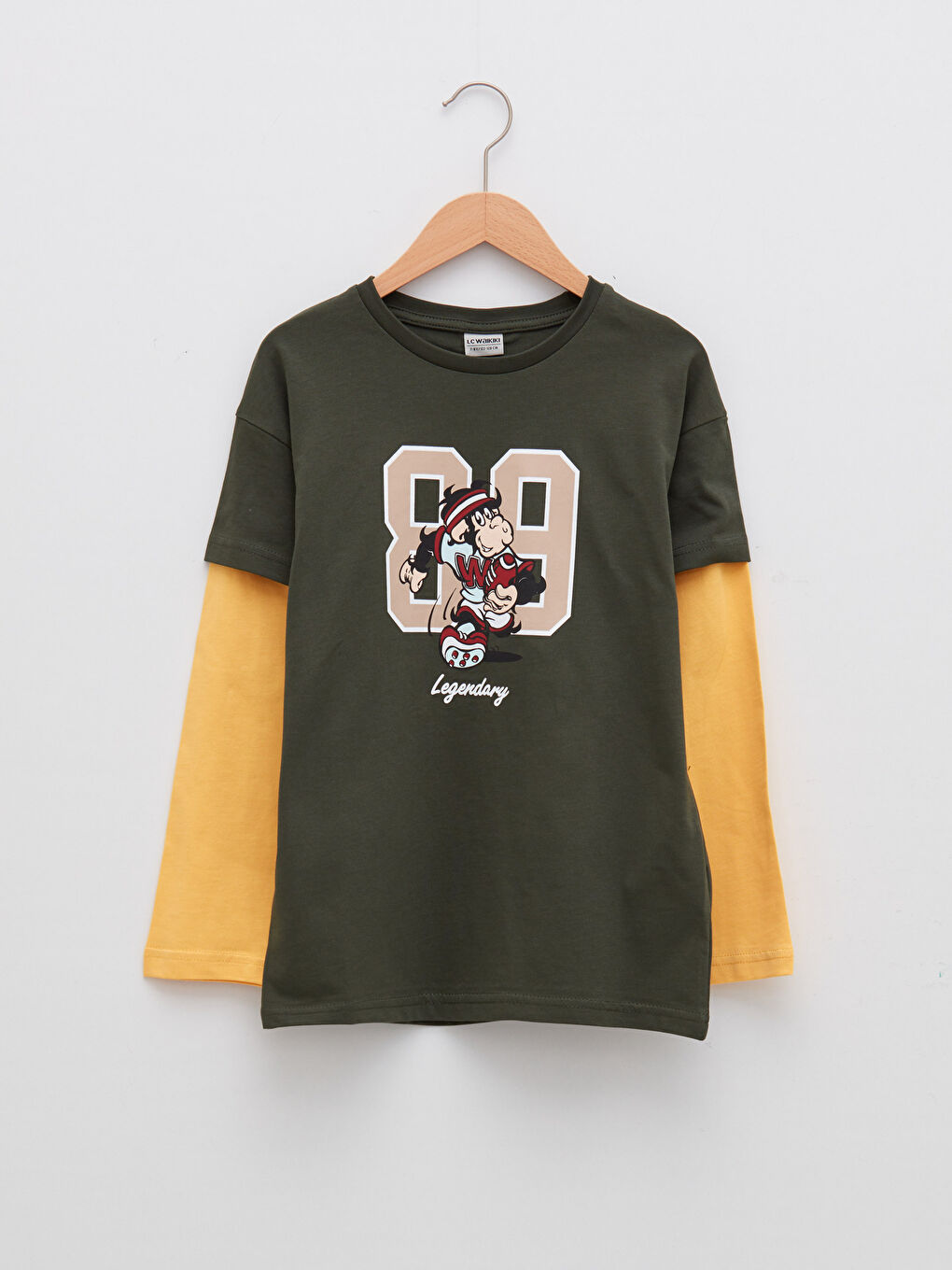 Crew Neck Nostalgic Monkey Printed Long Sleeve Boys' T-Shirt-3