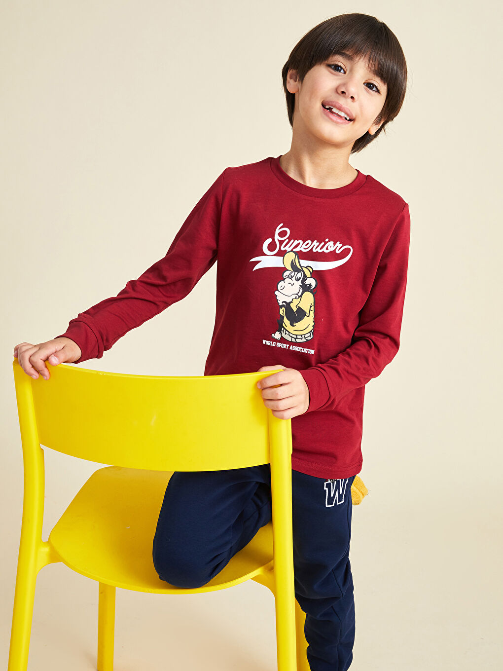 تيشيرت كم طويل مطبوع برقبة دائرية للأولاد بنقشة قرد نوستالجيك-2