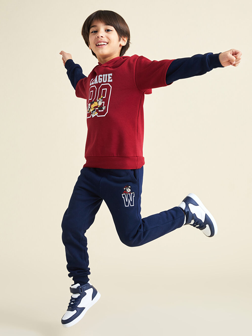 LCW Kids Pantalon de survêtement jogger pour garçons imprimé singe nostalgique à taille élastiquée -W1L400Z4-DWP