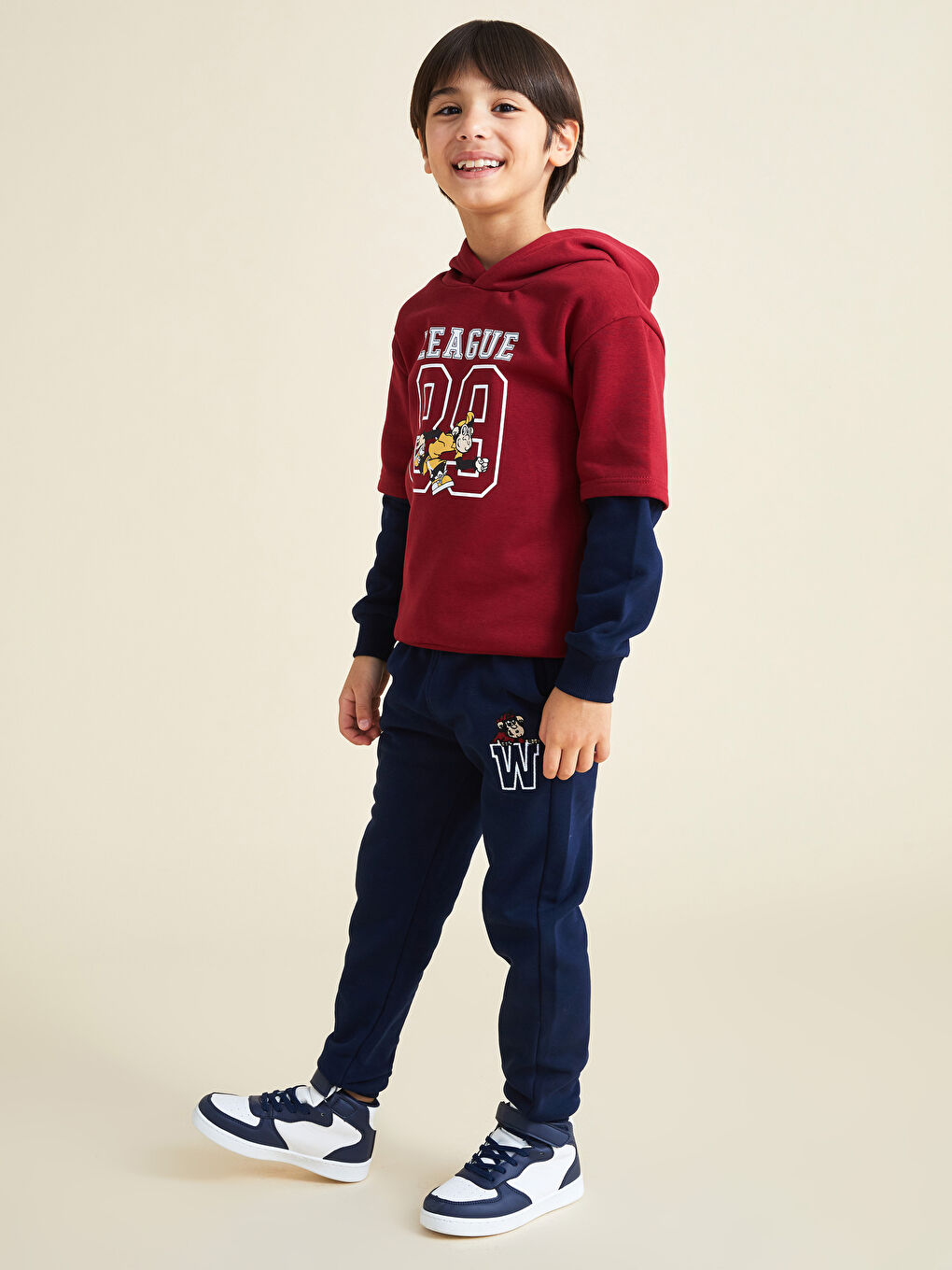 LCW Kids Pantalon de survêtement jogger pour garçons imprimé singe nostalgique à taille élastiquée -W1L400Z4-DWP