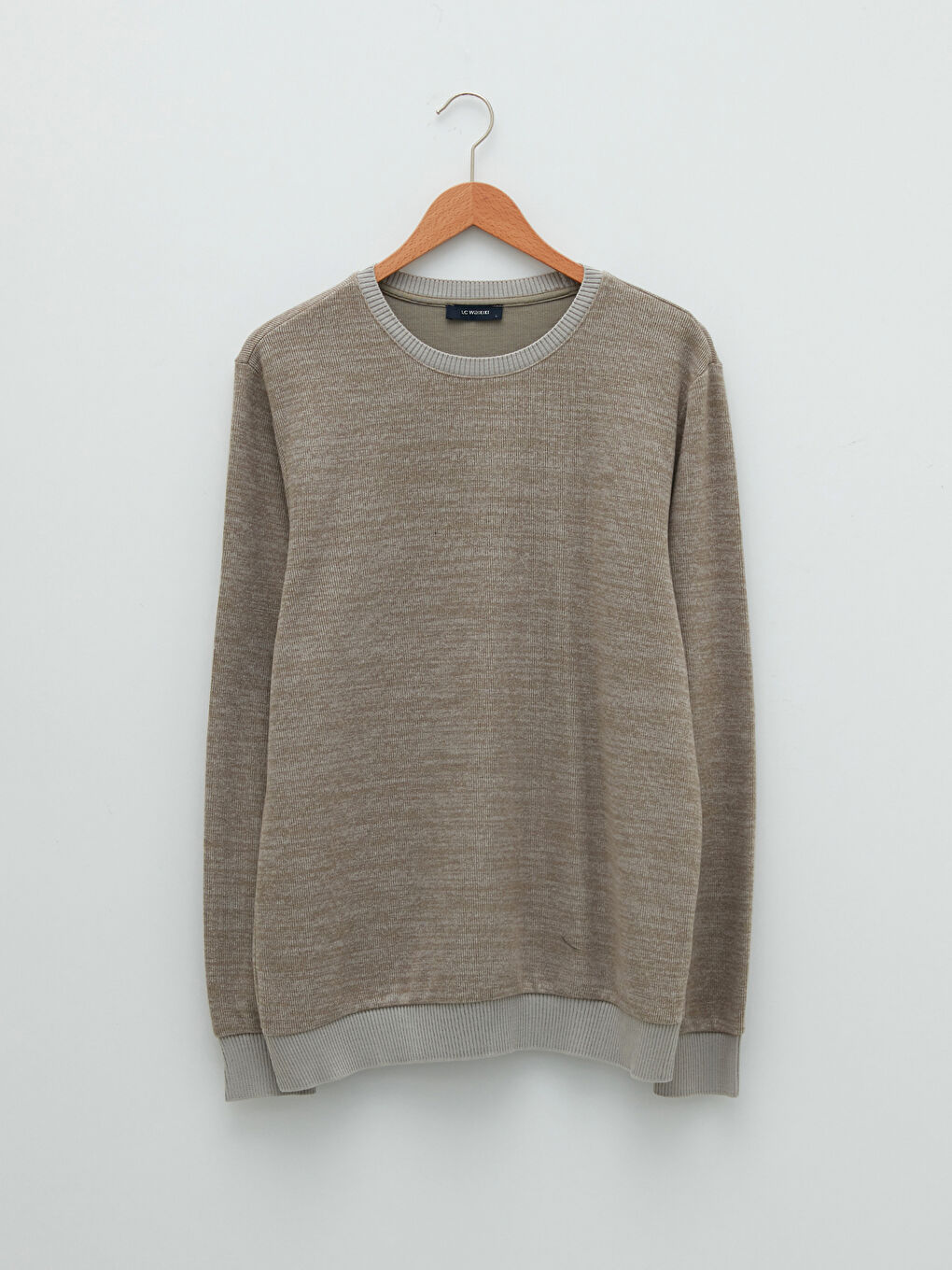 Bej Bisiklet Yaka Uzun Kollu Erkek Sweatshirt-5