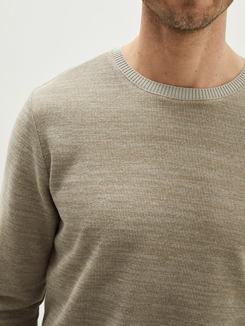 Bej Bisiklet Yaka Uzun Kollu Erkek Sweatshirt-3