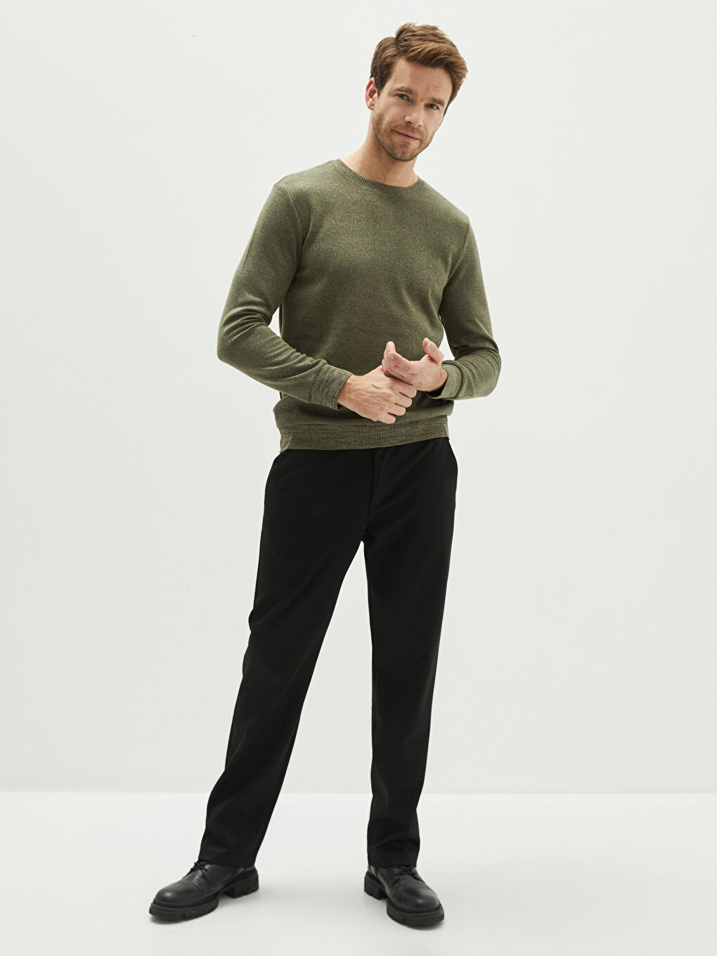 Haki Bisiklet Yaka Uzun Kollu Erkek Sweatshirt-2