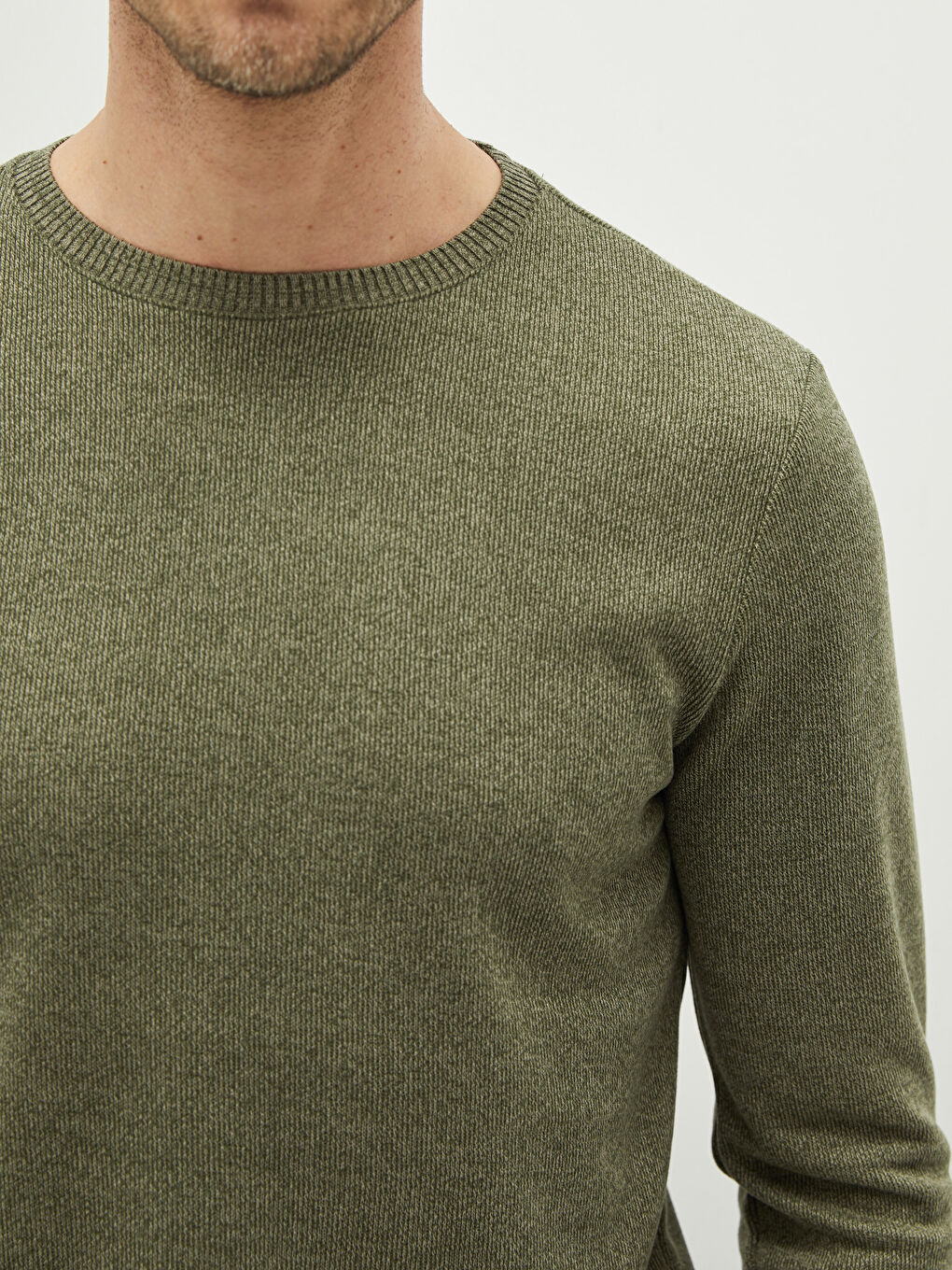 Haki Bisiklet Yaka Uzun Kollu Erkek Sweatshirt-3