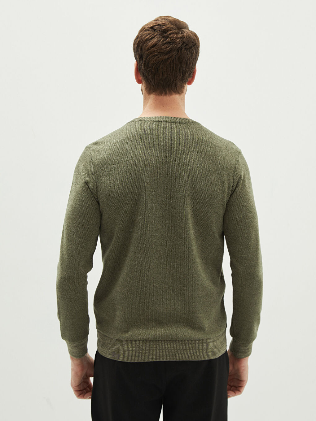 Haki Bisiklet Yaka Uzun Kollu Erkek Sweatshirt-4