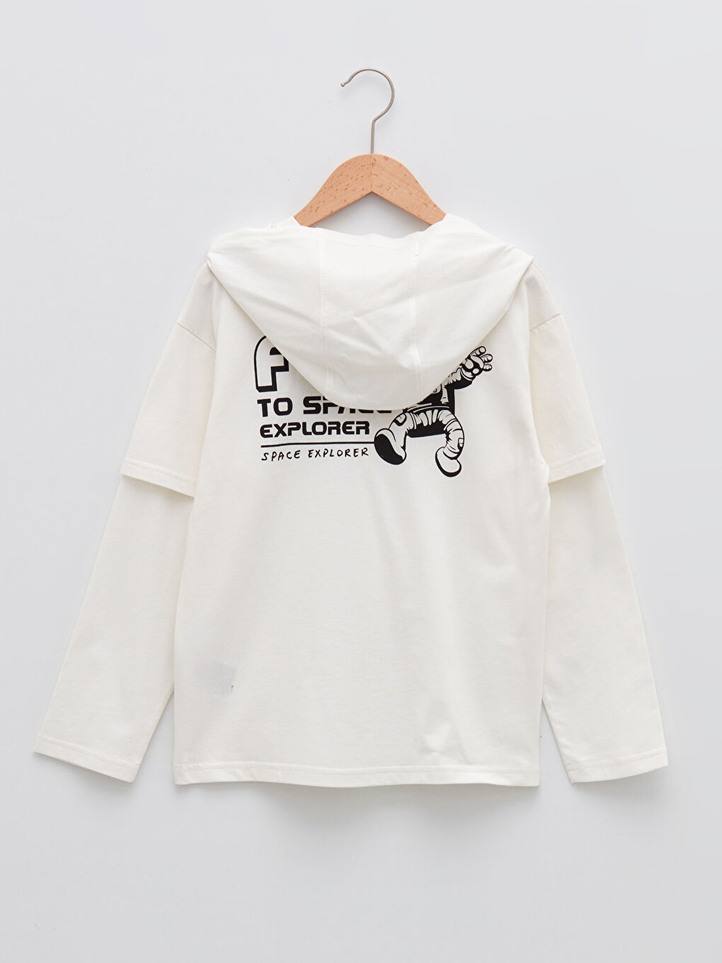 LCW Kids Hooded Nostalgic Monkey Printed Long Sleeve Boys' T-Shirt -W1L418Z4-FDU