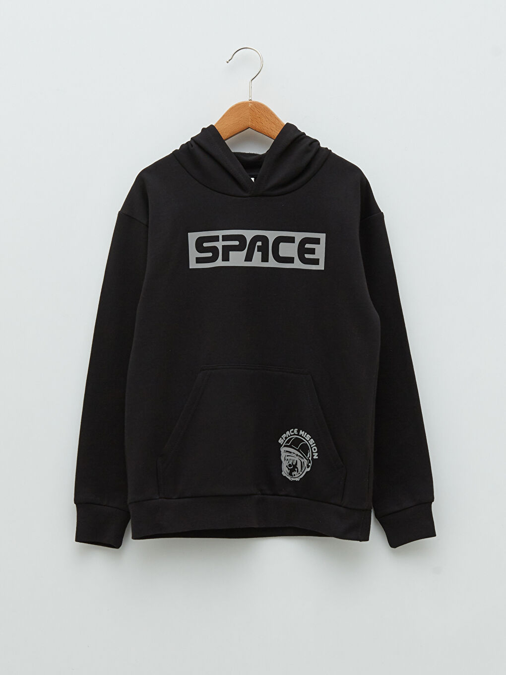 Siyah Kapüşonlu Baskılı Uzun Kollu Erkek Çocuk Sweatshirt