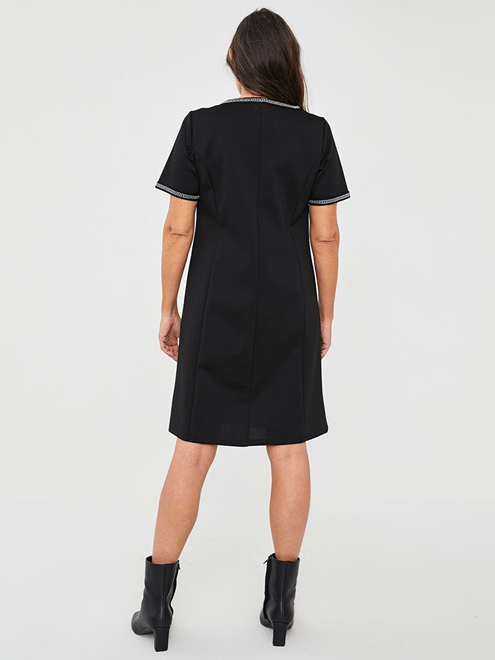 Rochie pentru Femei din Țesătură Ponte, Croială A, Mânecă Scurtă și Guler Rotund-4