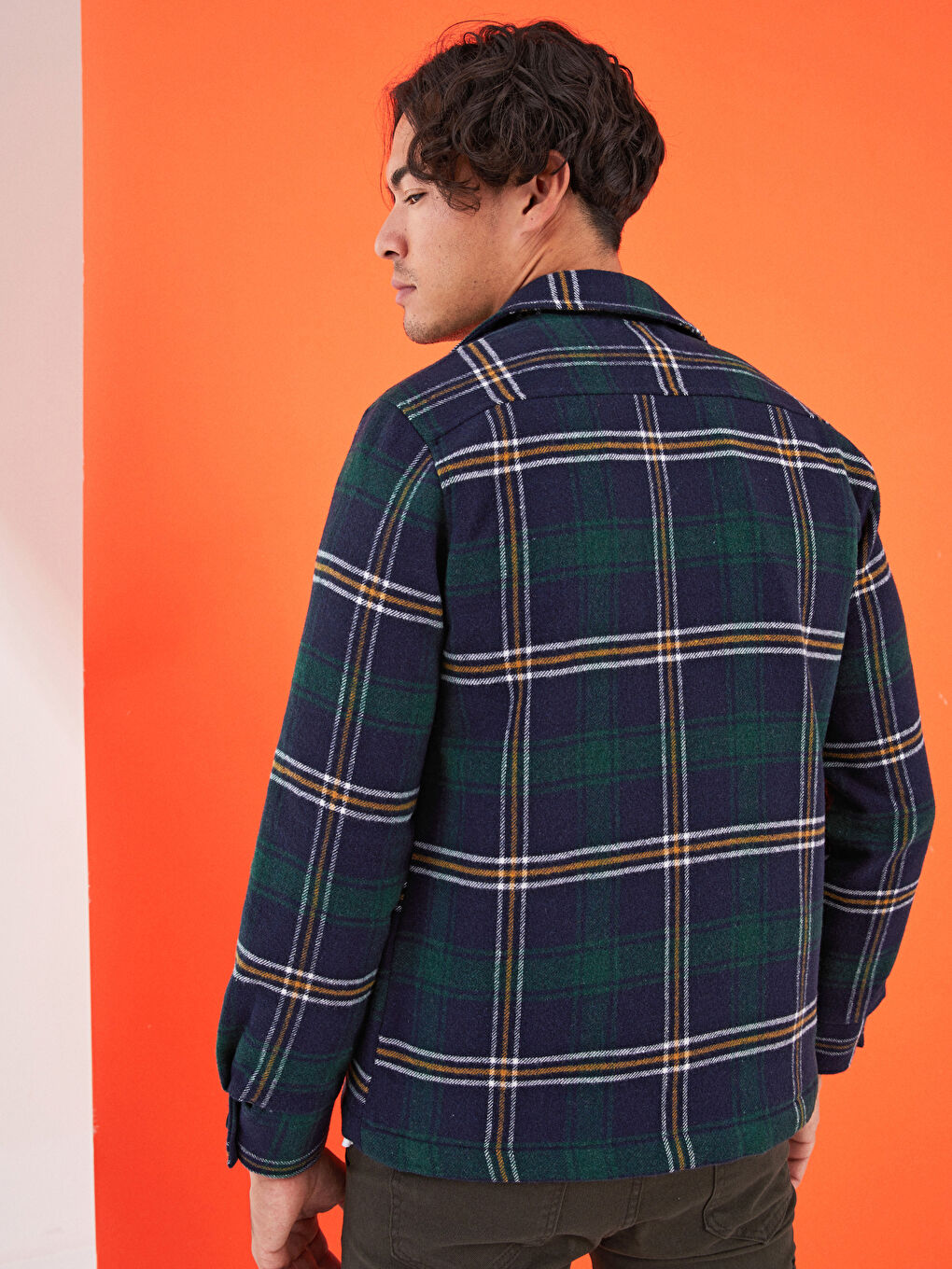 Jachetă Cămașă din Flanel pentru Bărbați cu Mânecă Lungă și Croială Regulară în Carouri-4