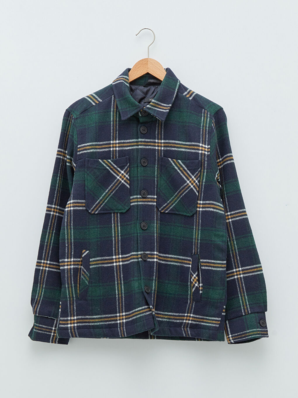 Jachetă Cămașă din Flanel pentru Bărbați cu Mânecă Lungă și Croială Regulară în Carouri-5