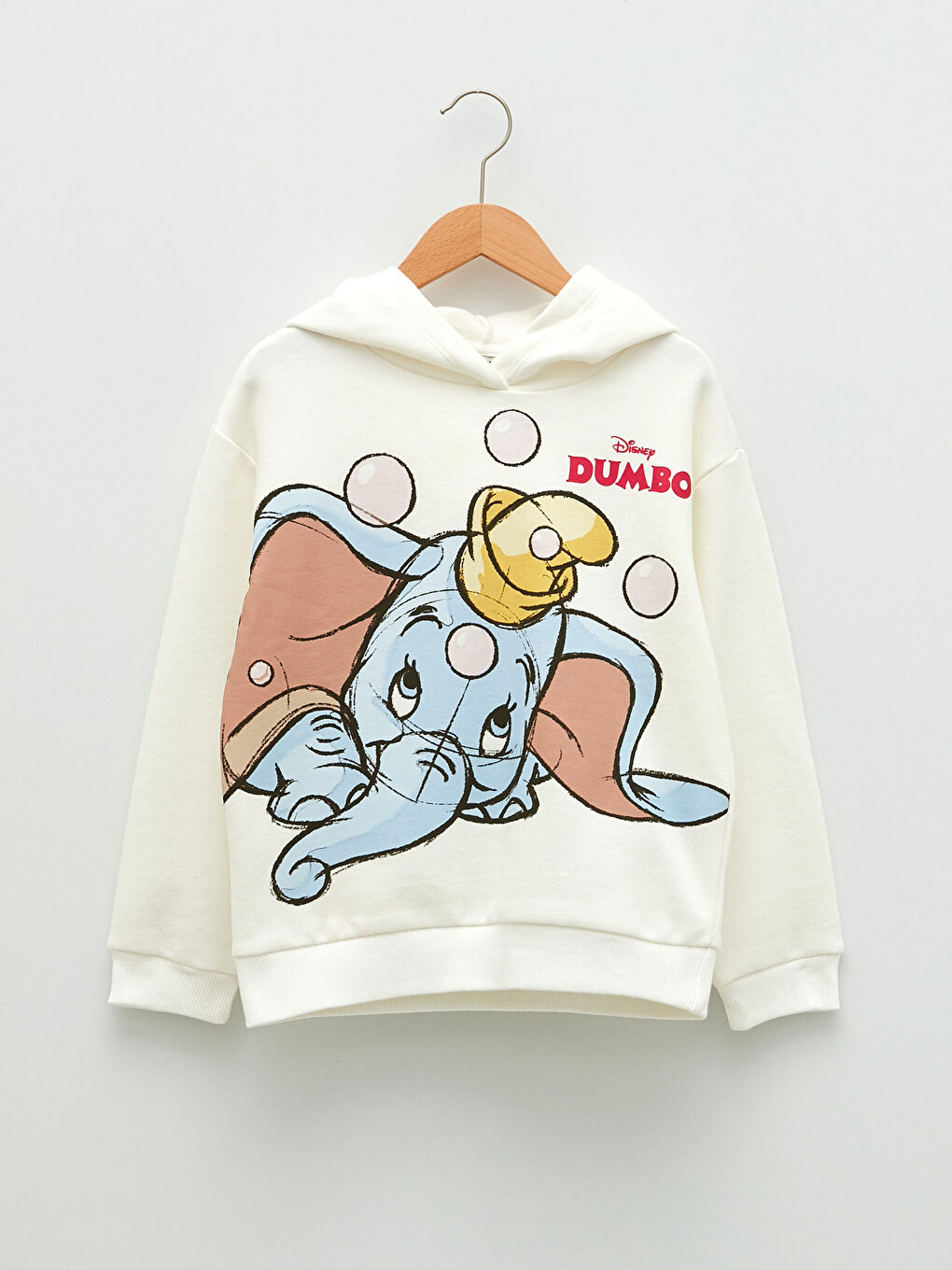 Ekru Kapüşonlu Dumbo Baskılı Uzun Kollu Kız Çocuk Sweatshirt