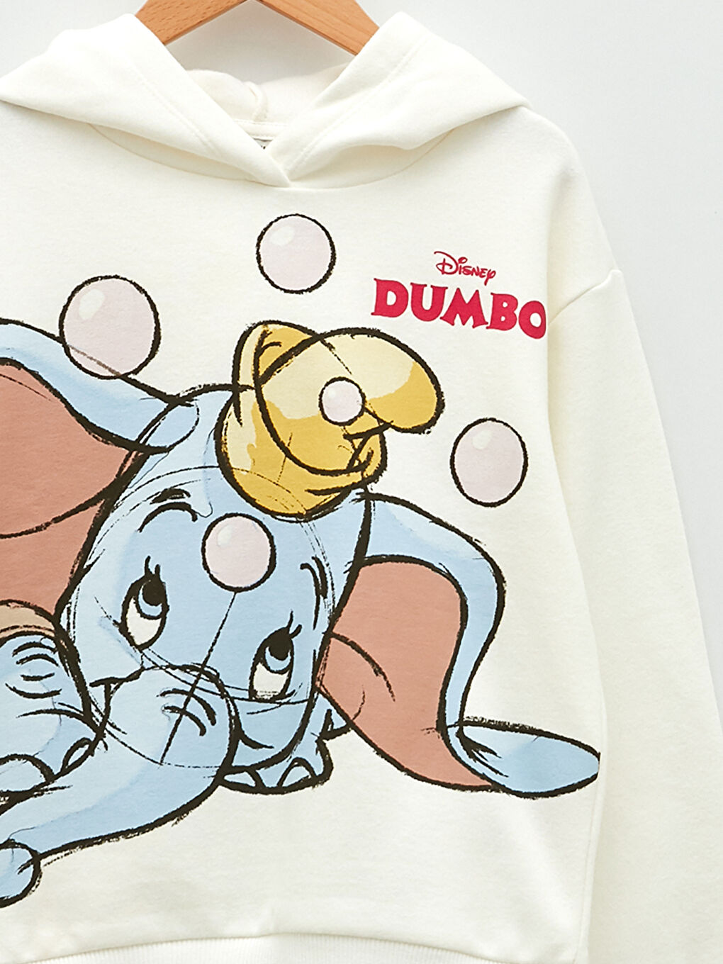 Ekru Kapüşonlu Dumbo Baskılı Uzun Kollu Kız Çocuk Sweatshirt-2