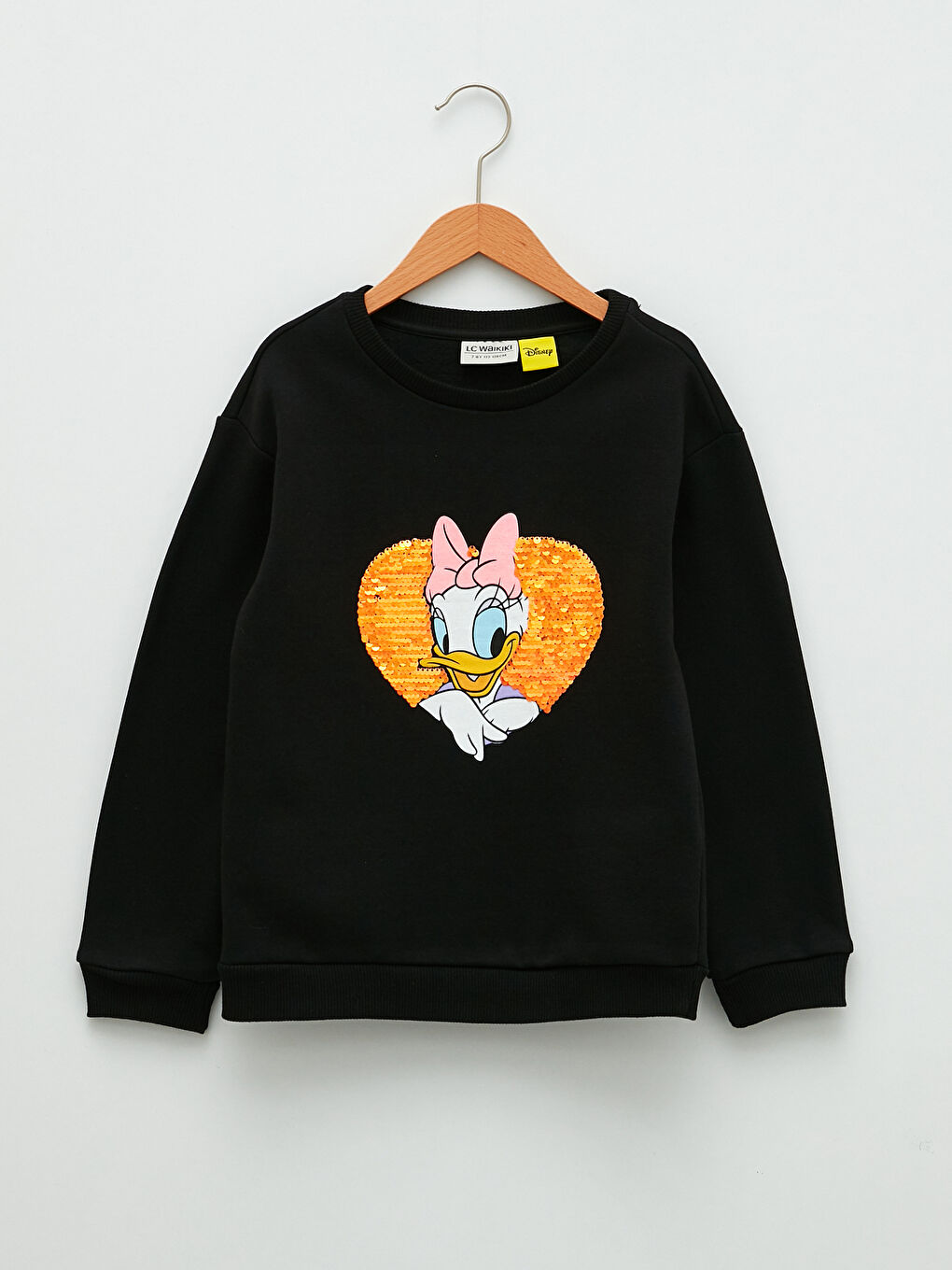 Crew Neck Daisy Duck Printed Sequin Embroidered Long Sleeve Girl's Sweatshirt