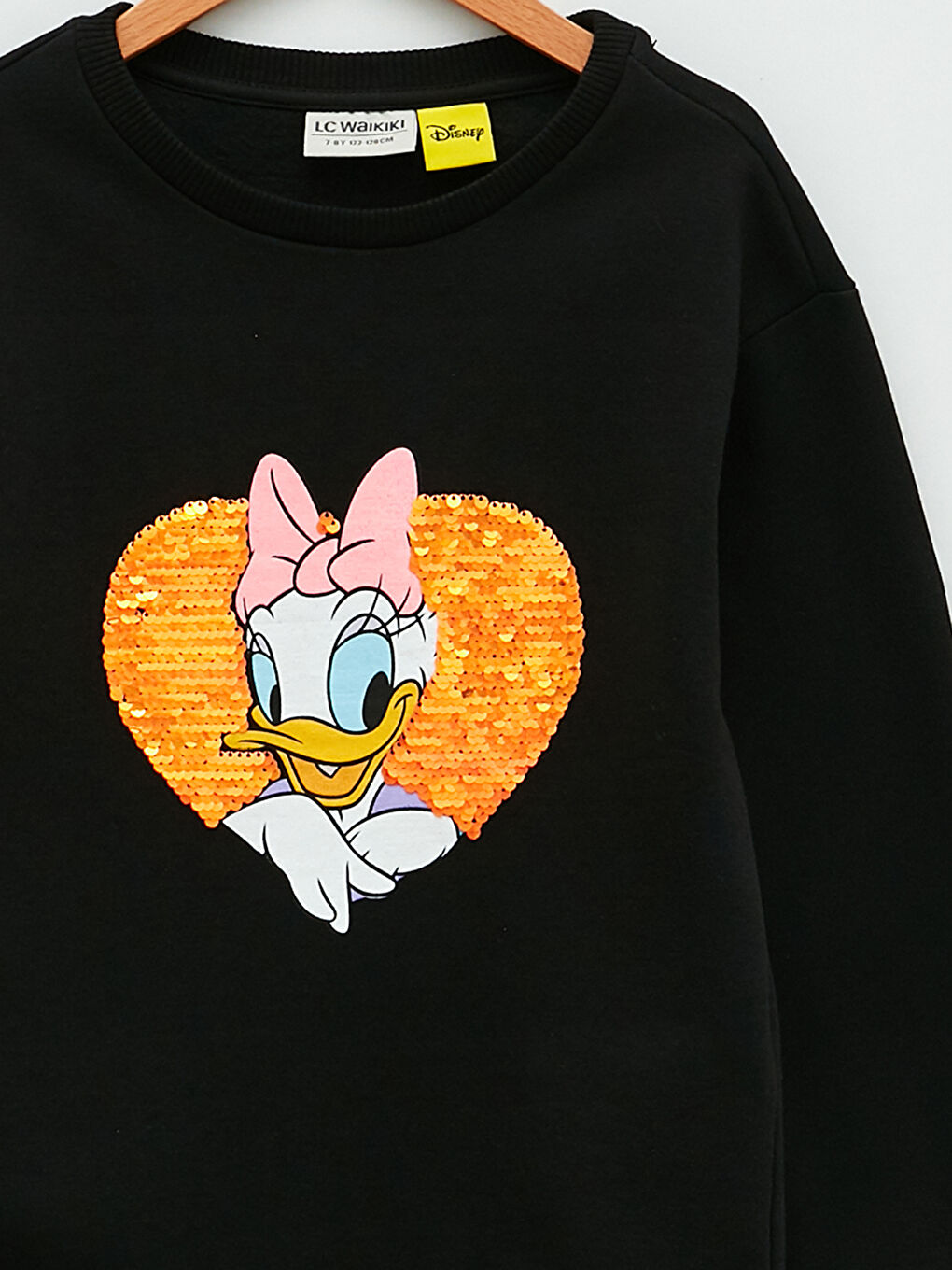 Crew Neck Daisy Duck Printed Sequin Embroidered Long Sleeve Girl's Sweatshirt-2