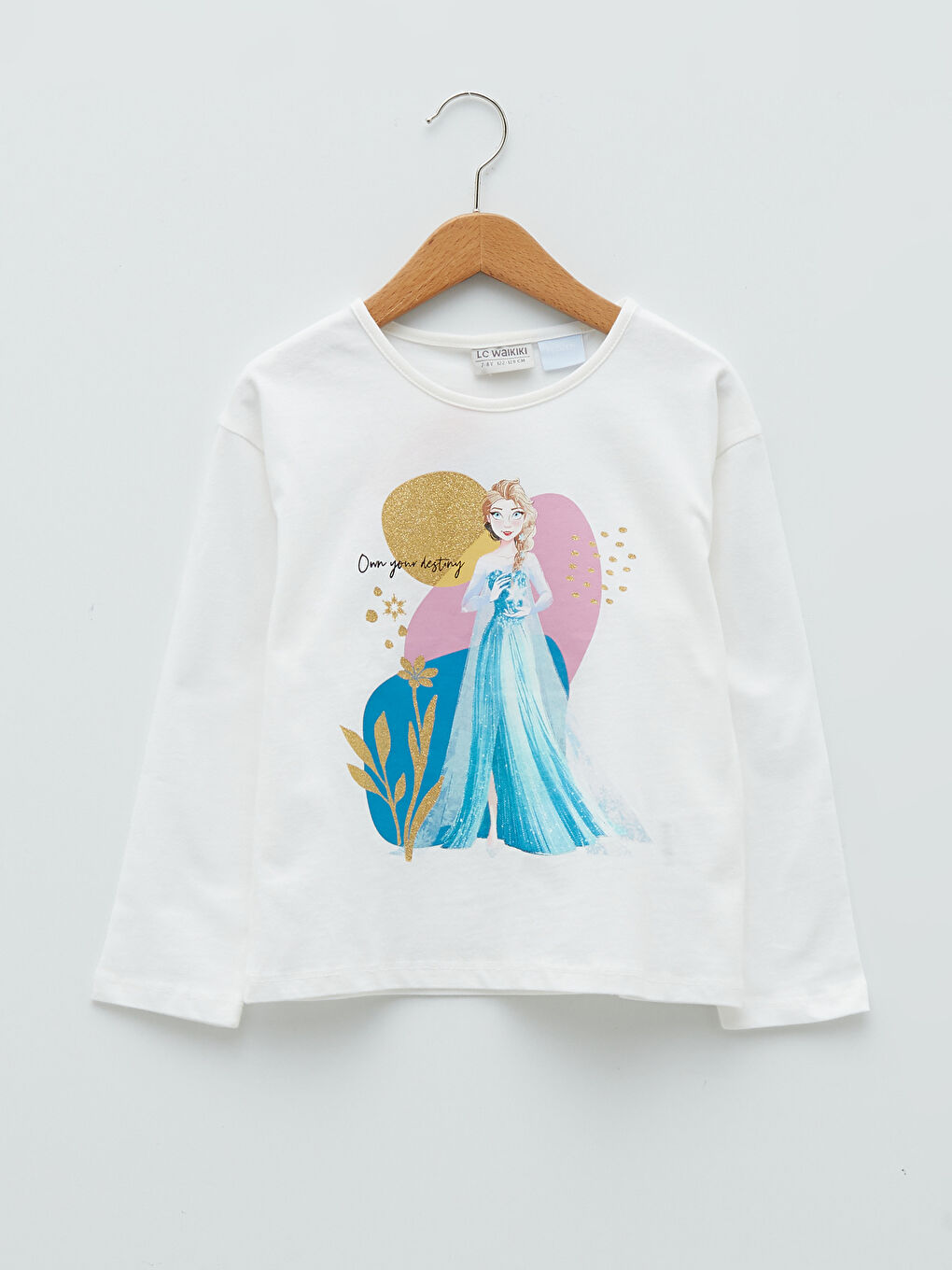 Crew Neck Elsa Printed Long Sleeve Cotton Girl T-shirt