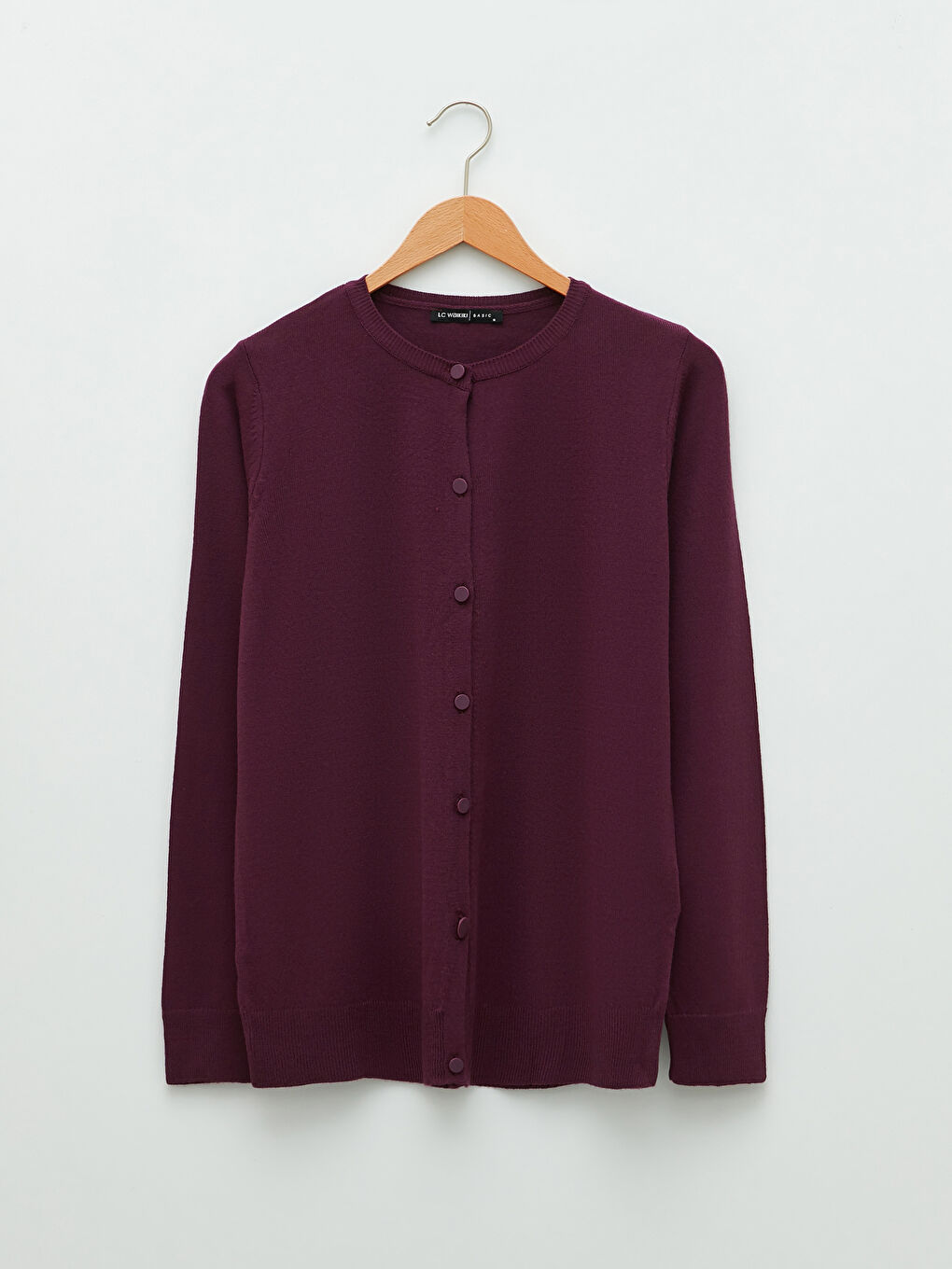 Mürdüm Bisiklet Yaka Düz Uzun Kollu Kadın Triko Hırka-5