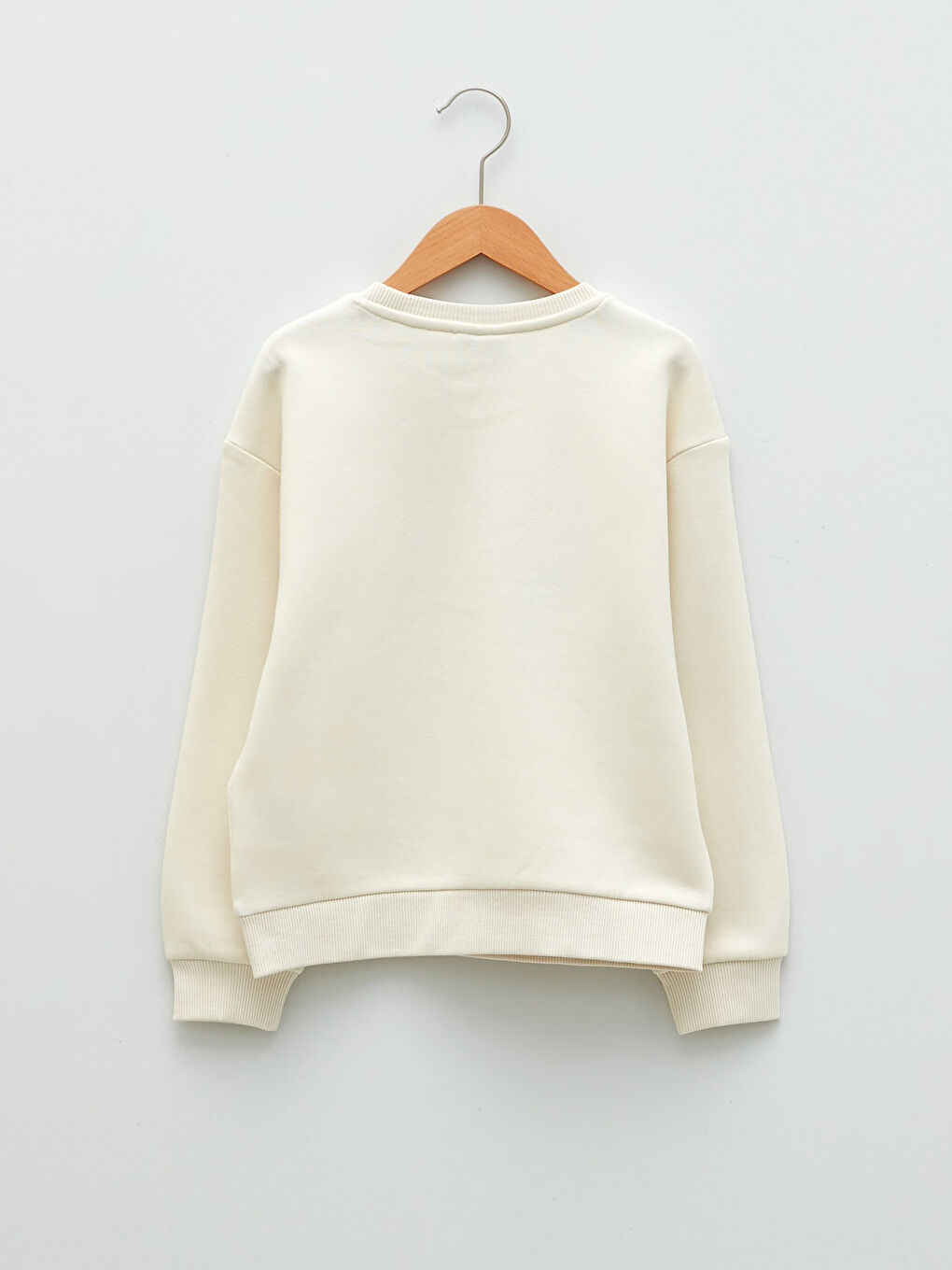 Ekru Bisiklet Yaka Baskılı Uzun Kollu Kız Çocuk Sweatshirt-1