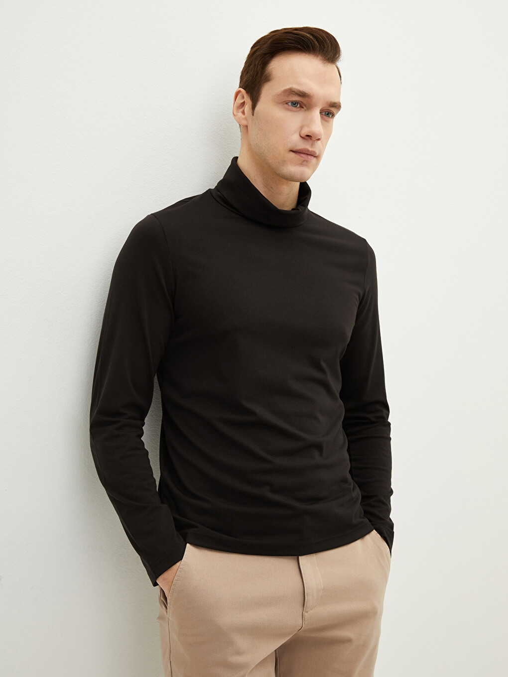 Tricou Cu Mânecă Lungă Și Guler Înalt Pentru Bărbați-1